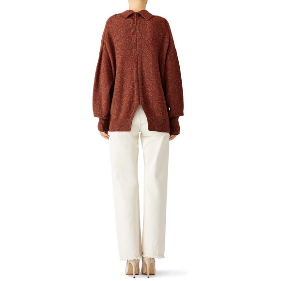Tibi Sweater Small Terracotta Brown Tweed Knit Oversized Turtleneck Long Sleeve - Picture 4 of 13